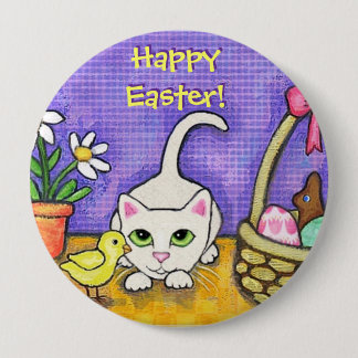 Badge Rond 10 Cm Bouton de salutation de chat et de poussin de