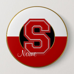 Badge Rond 10 Cm Bouton décoré d'un monogramme d'école, lettre S