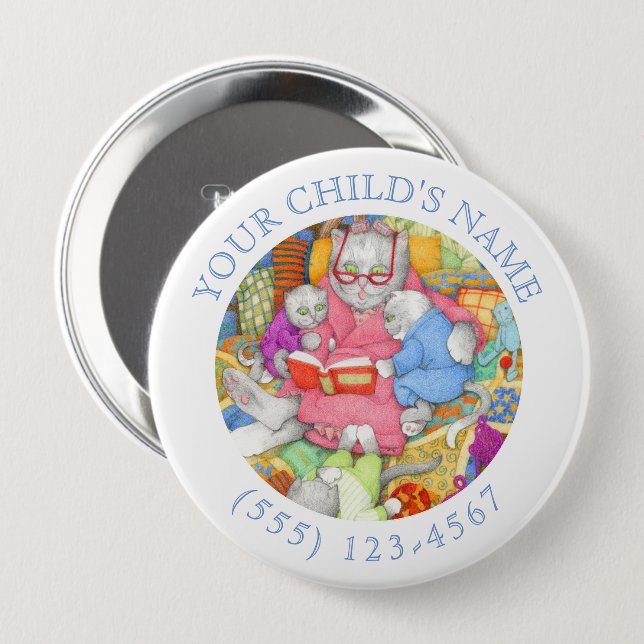 Badge Rond 10 Cm Bouton d'identification de l'enfant - Histoire du  (Devant & derrière)