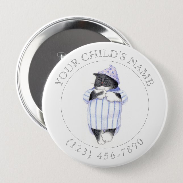 Badge Rond 10 Cm Bouton d'identification d'enfant CAT - CHEMISE DE  (Devant & derrière)