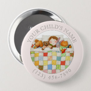 Badge Rond 10 Cm Bouton d'identification d'enfant COZY QUILT - rose
