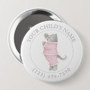 Badge Rond 10 Cm Bouton d'identification enfant CAT PINK PAJAMAS -