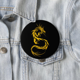 Badge Rond 10 Cm Bouton Dragon d'or