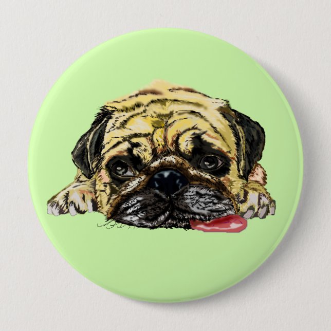 Badge Rond 10 Cm Bouton drôle avec chien Carlin - Couleurs personna (Devant)