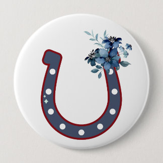Badge Rond 10 Cm Bouton en fer à cheval floral