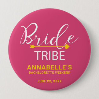Badge Rond 10 Cm Bouton Équipe Mariée. Flèche de Cupidon rose chaud