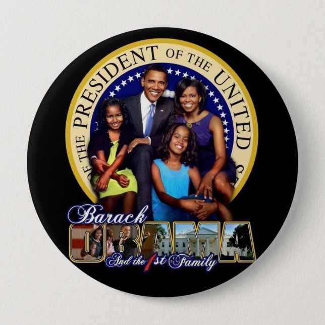 Badge Rond 10 Cm Bouton Famille-Rond d'OBAMA-1ST (Devant)