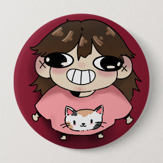 Badge Rond 10 Cm Bouton Fille Chibi Mignonne en T-Shirt Chat Rose