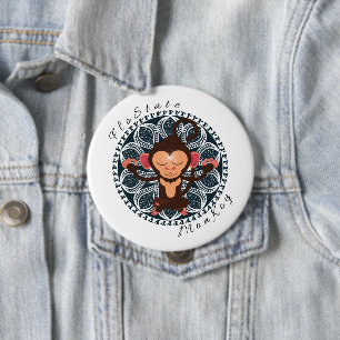 Badge Rond 10 Cm Bouton FloState Méditant Argent Arrondi