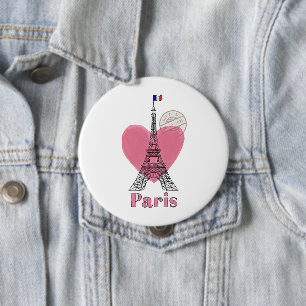 Badge Rond 10 Cm Bouton Heart Love Paris
