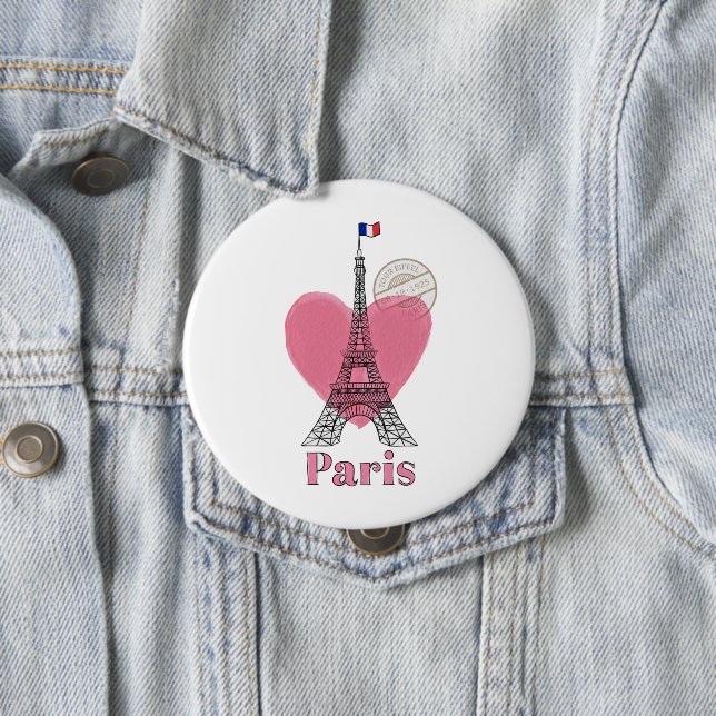 Badge Rond 10 Cm Bouton Heart Love Paris (En situation)