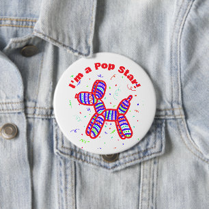 Badge Rond 10 Cm Bouton "I'm a Pop Star" Balloon Dog Party
