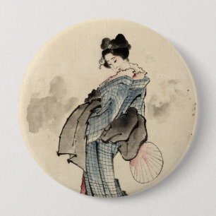 Badge Rond 10 Cm Bouton japonais de femme