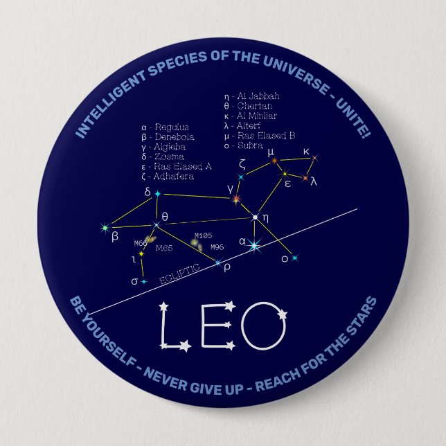 Badge Rond 10 Cm Bouton Leo Constellation Zodiac (Devant)