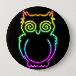 Badge Rond 10 Cm Bouton lumière néon psychédélique hibou