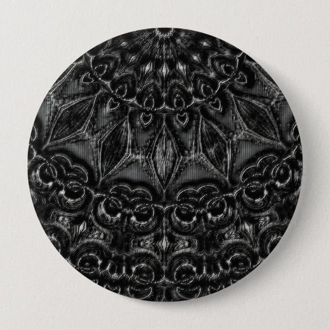 Badge Rond 10 Cm Bouton Mandala au charbon (Devant)