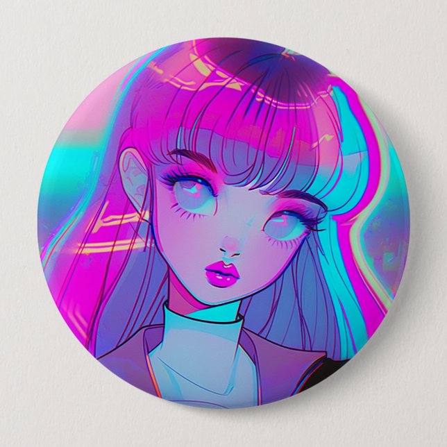 Badge Rond 10 Cm Bouton mignon Neon Anime Girl (Devant)