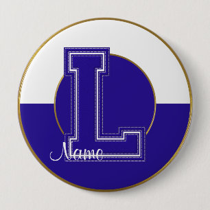 Badge Rond 10 Cm Bouton monogramme de l'école, Lettre bleu-blanc L