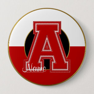 Badge Rond 10 Cm Bouton Monogrammé de l'école, Lettre Rouge-Blanc A