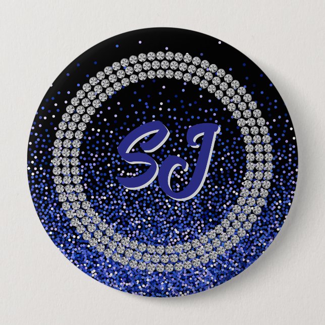 Badge Rond 10 Cm Bouton Monogramme Royale Glitz Rhinestone (Devant)