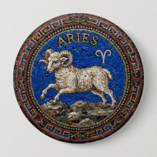 Badge Rond 10 Cm Bouton Mosaïque Style Antique Zodiaque Bélier