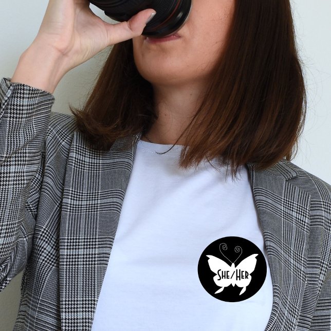 Badge Rond 10 Cm Bouton noir rond du papillon Diva (Créateur téléchargé)