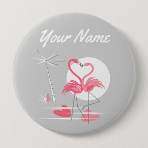 Badge Rond 10 Cm Bouton Nom de l'amour Flamant rose