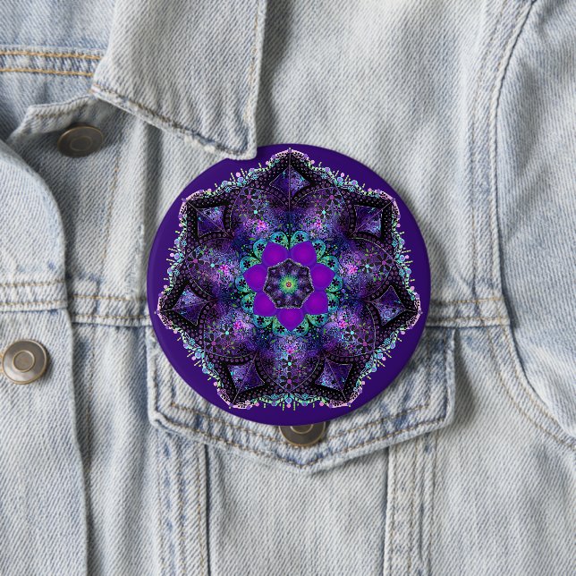 Badge Rond 10 Cm Bouton Parapluie violet & coeurs .7 (En situation)