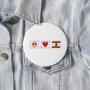 Badge Rond 10 Cm Bouton Peace Love et Lebanon