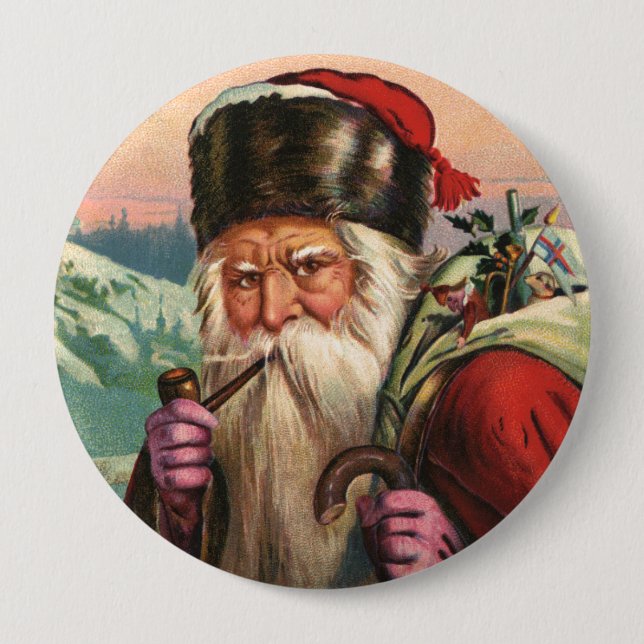 Badge Rond 10 Cm Bouton Père Noël alpin (Devant)