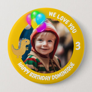 Badge Rond 10 Cm Bouton Personnalisable Photo, Nom Et Âge Anniversa
