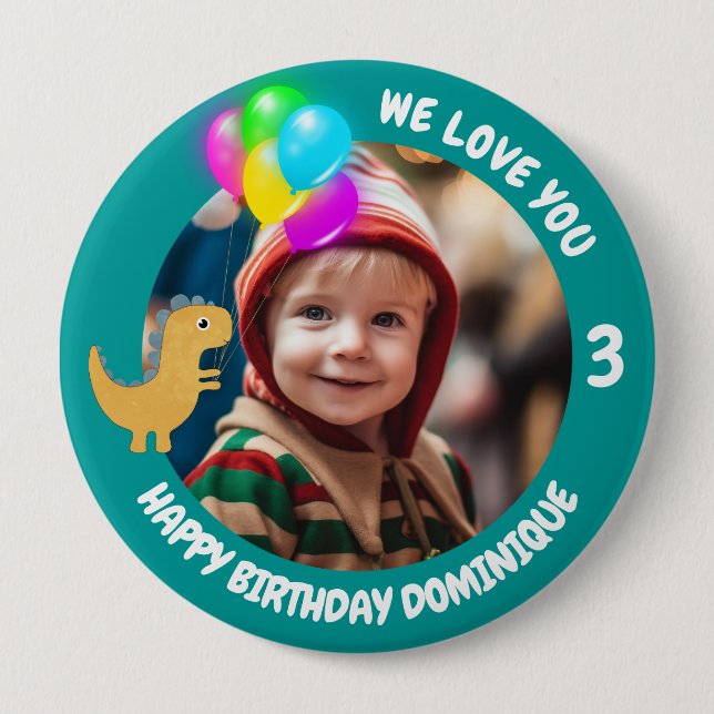 Badge Rond 10 Cm Bouton Personnalisable Photo, Nom Et Âge Anniversa (Devant)