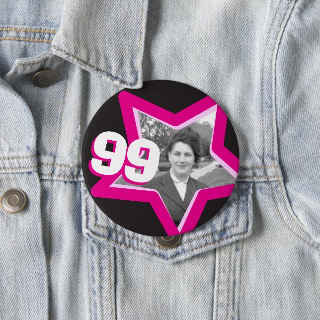 Badge Rond 10 Cm Bouton photo 99e anniversaire (En situation)