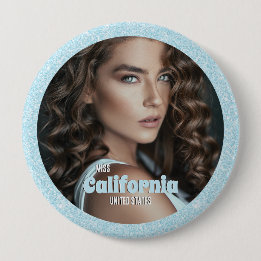 Badge Rond 10 Cm Bouton Photo Aqua Glitz Épingle