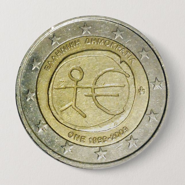 Badge Rond 10 Cm Bouton Pièce Deux Euros (Devant)