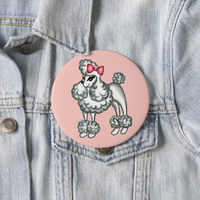 Badge Rond 10 Cm Bouton Poodle Français  (En situation)
