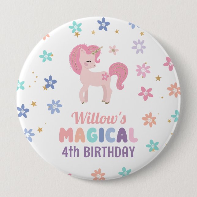 Badge Rond 10 Cm Bouton Rainbow Unicorn Girl Birthday Party (Devant)