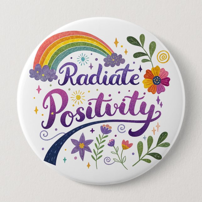 Badge Rond 10 Cm Bouton "Rayonner de Positivité" (Devant)