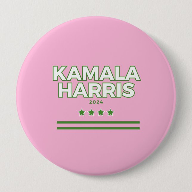 Badge Rond 10 Cm Bouton rose et vert Kamala Harris (Devant)