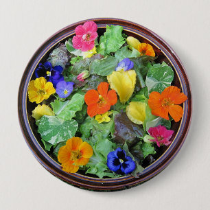 Badge Rond 10 Cm Bouton Salade Fleur