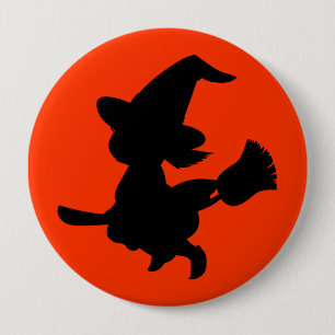 Badge Rond 10 Cm Bouton Sorcière Silhouette