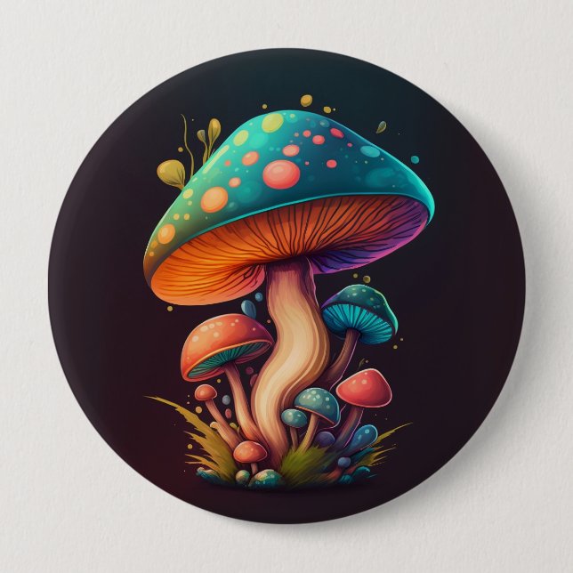Badge Rond 10 Cm Bouton Trippy Blue Amanita Muscaria 4" (Devant)
