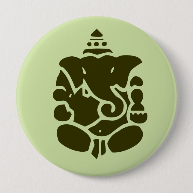 Badge Rond 10 Cm Bouton vert de Ganesh (Devant)