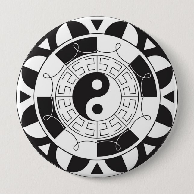 Badge Rond 10 Cm Bouton Yin Yang Mandala (Devant)