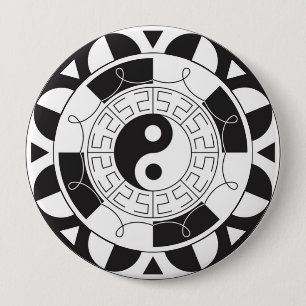 Badge Rond 10 Cm Bouton Yin Yang Mandala