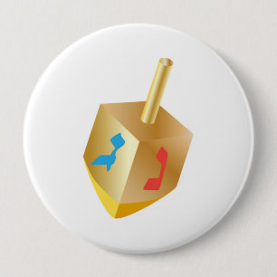 Badge Rond 10 Cm Boutonnez l'or Dreidel en bois de festival de