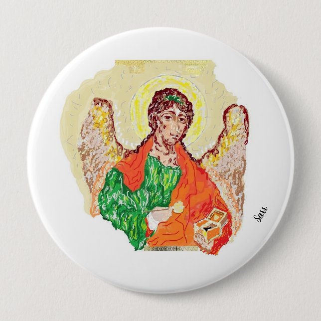 Badge Rond 10 Cm Boutons religieux : Archangel Raphael (Devant)