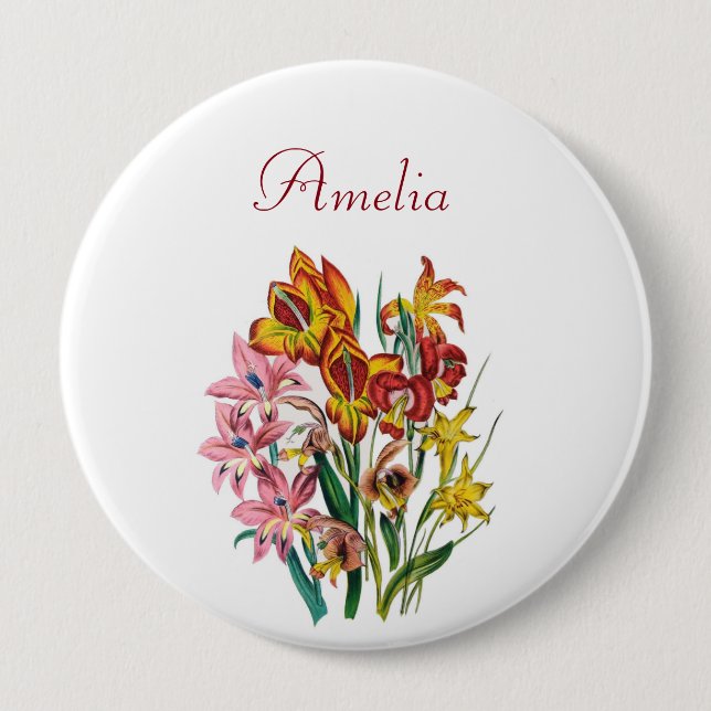 Badge Rond 10 Cm Broche Gladioli personnalisée (Devant)