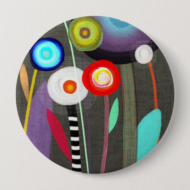 Badge Rond 10 Cm Brooche Fleurie Flora Joyeuse (Devant)