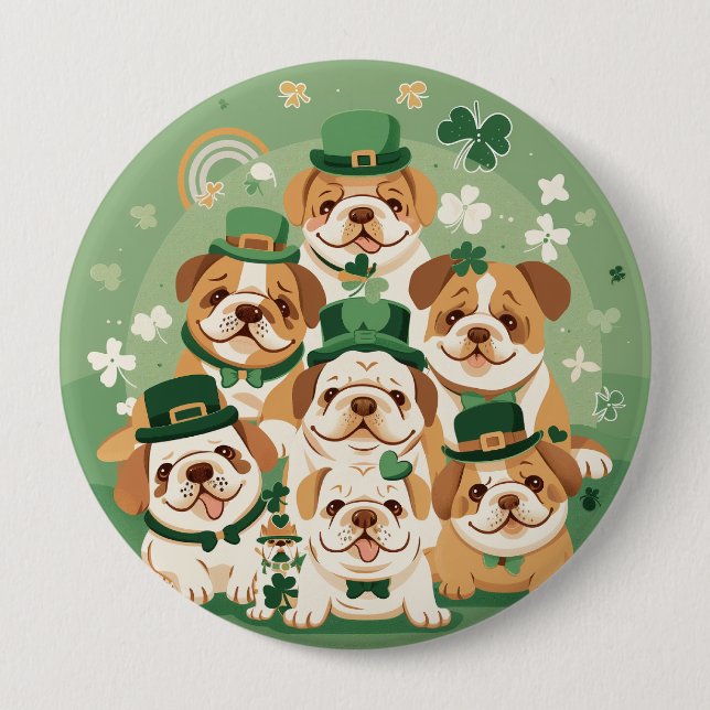 Badge Rond 10 Cm Bulldogs anglais de la Saint-Patrick (Devant)